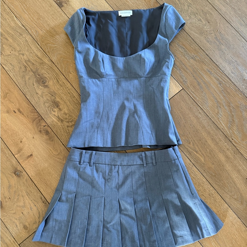 Lovers + Friends Slate Blue Pleated Skirt Set